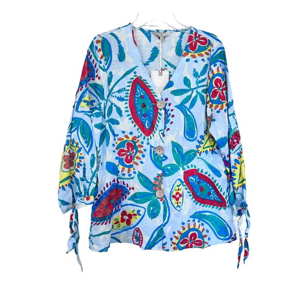 Hester & Orchard Tops - Hester & Orchard Anthropologie Blue Floral Paisley Linen Blend Blouse Small NWT